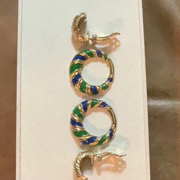 Joseph Mazer Clip Earrings Gold-Tone and Enamel Removable Charm. Vintage. - Picture 2 of 14